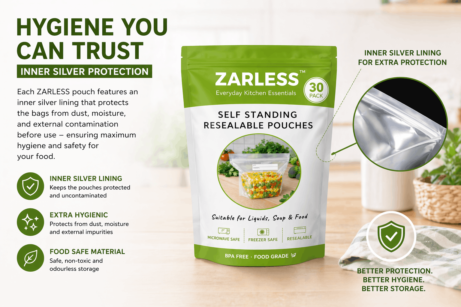 ZARLESS inner silver lining hygiene protection